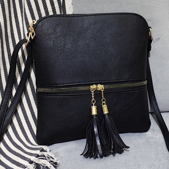 Style Cove Handbags - TRENDY BLACK CROSSBODY BAG WITH TASSELS
